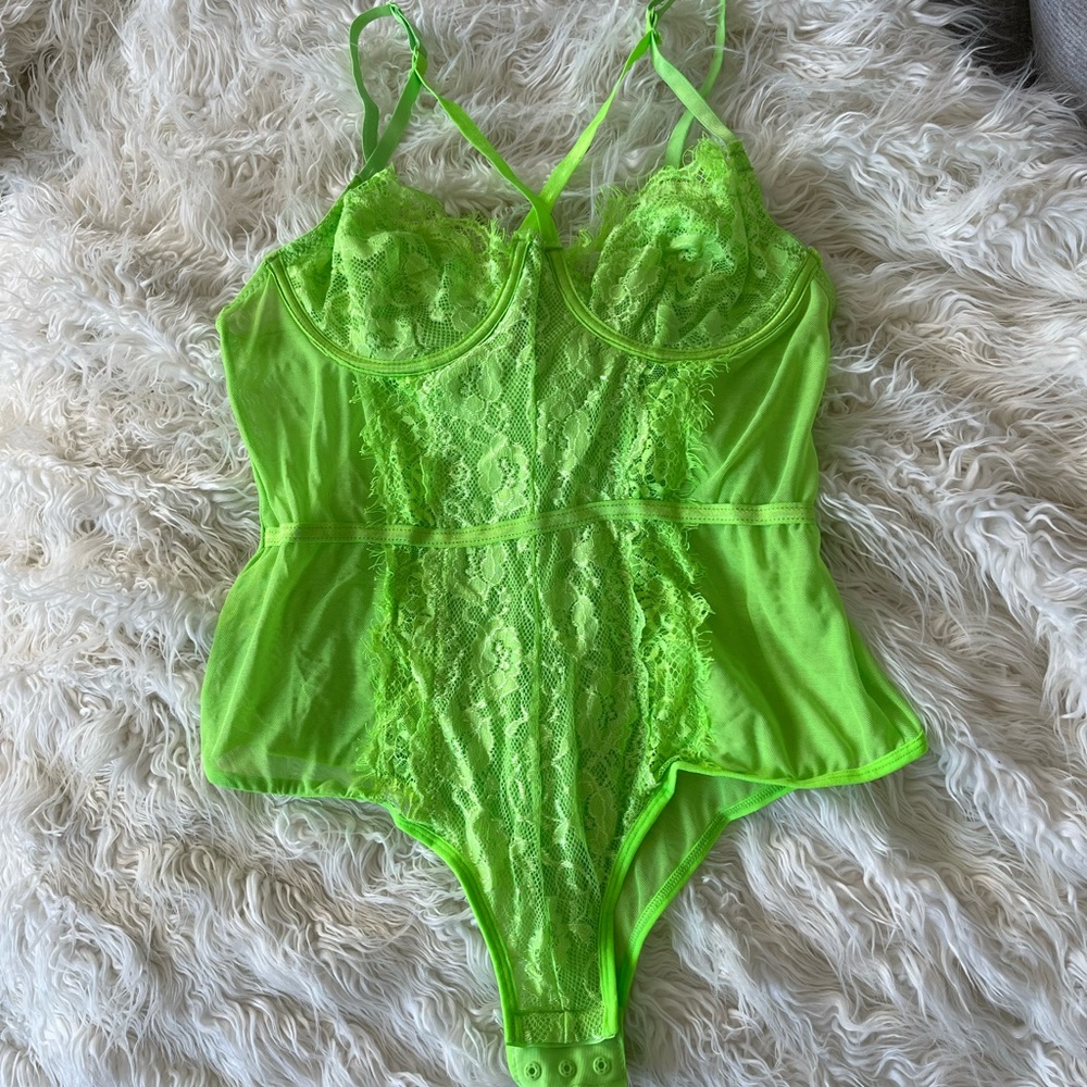 Lime Green Strappy Lace Snapclosure Bodysuit